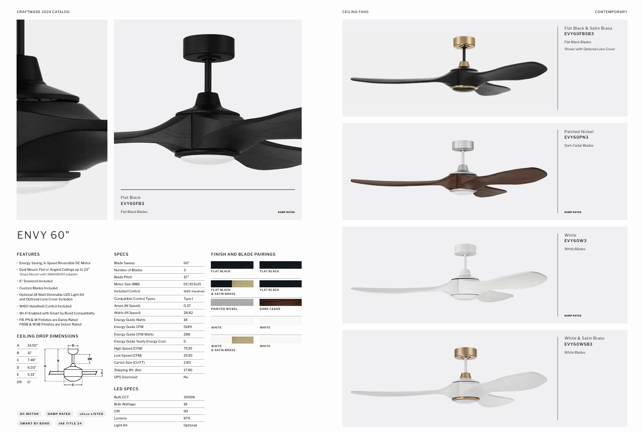 Craftmade Envy Indoor/Outdoor Smart DC Ceiling Fan with 18W LED and Remote