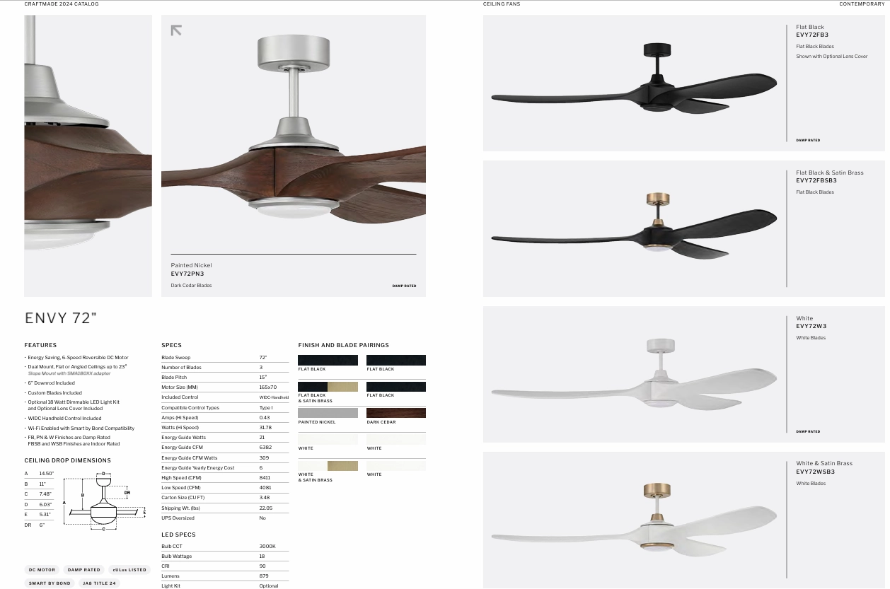 Craftmade Envy Indoor/Outdoor Smart DC Ceiling Fan with 18W LED and Remote