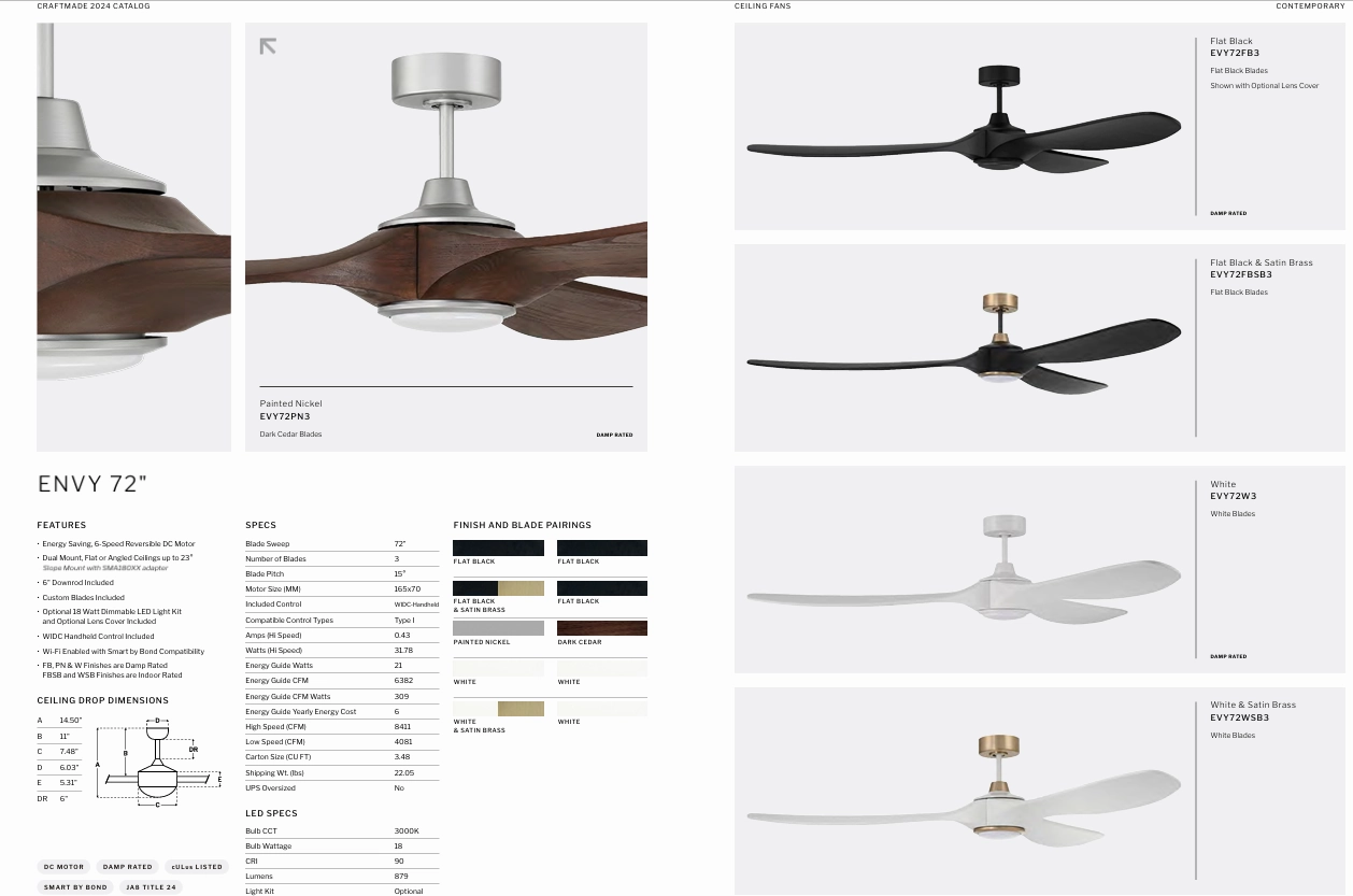 Craftmade Envy Indoor/Outdoor Smart DC Ceiling Fan with 18W LED and Remote