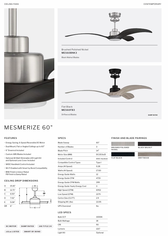 Craftmade Mesmerize 60" Smart Indoor/Outdoor DC Ceiling Fan with Remote