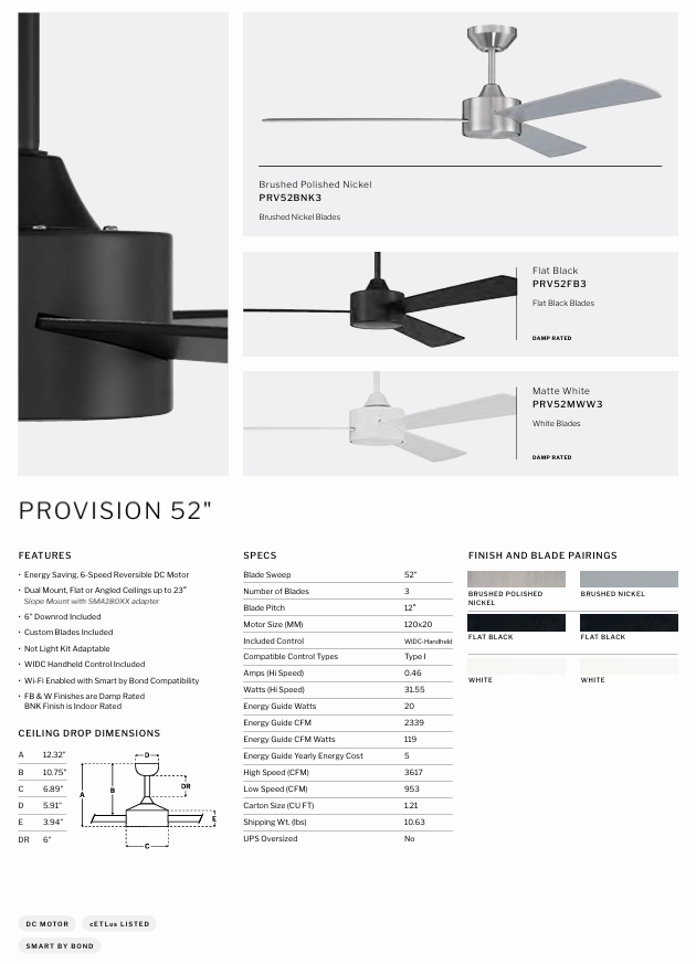 Craftmade Provision 52" Smart Indoor/Outdoor DC Ceiling Fan with Remote
