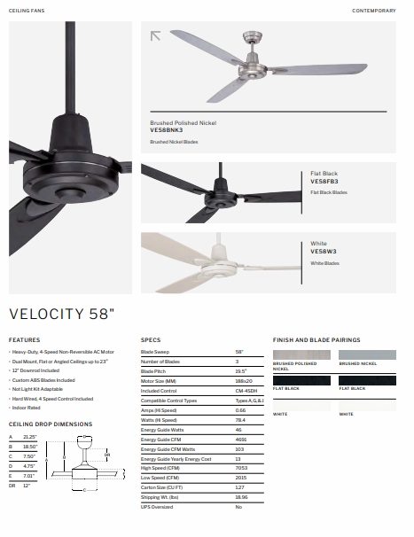 Craftmade Velocity 58" Ceiling Fan with Wall Control