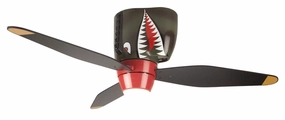 Craftmade WarPlanes 48" Pull Chain Kids Flushmount Ceiling Fan with LED Light in Warbird Black/Tiger Shark outdoor fans store with multiple collections