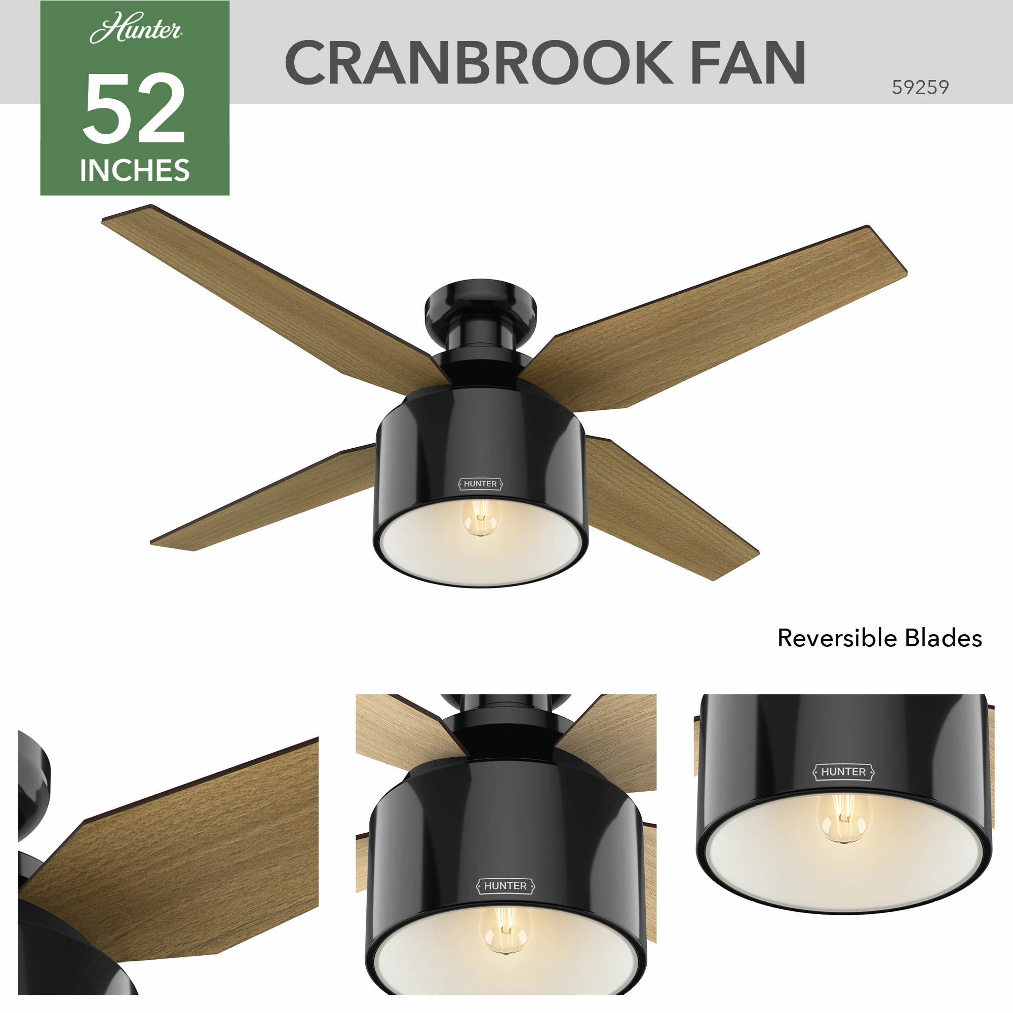 Cranbrook 52"Ceiling Fan Gloss Black