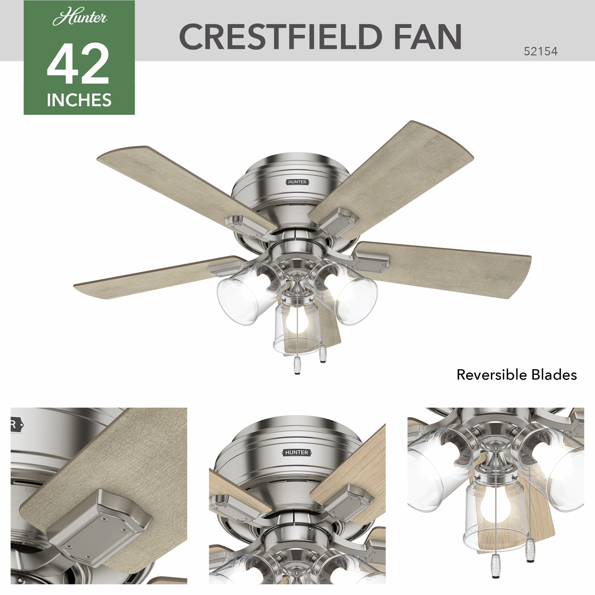 Crestfield 42"Ceiling Fan Brushed Nickel