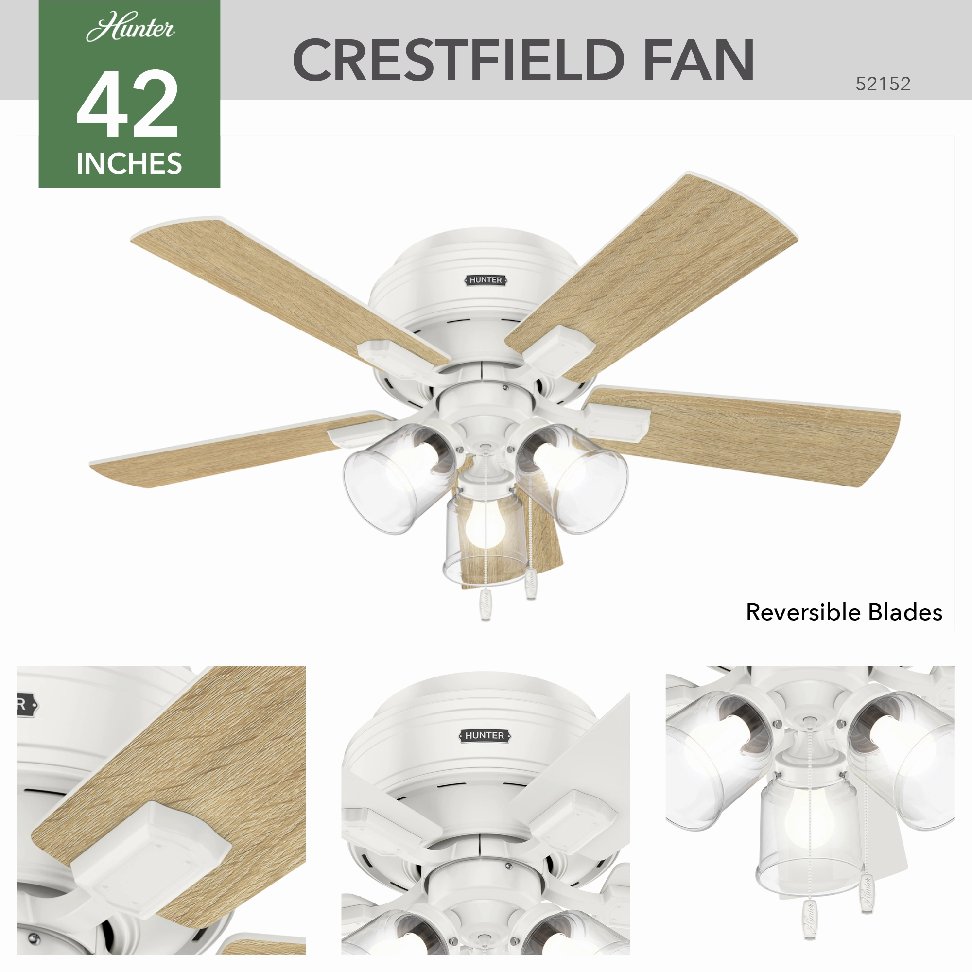 Crestfield 42"Ceiling Fan Fresh White
