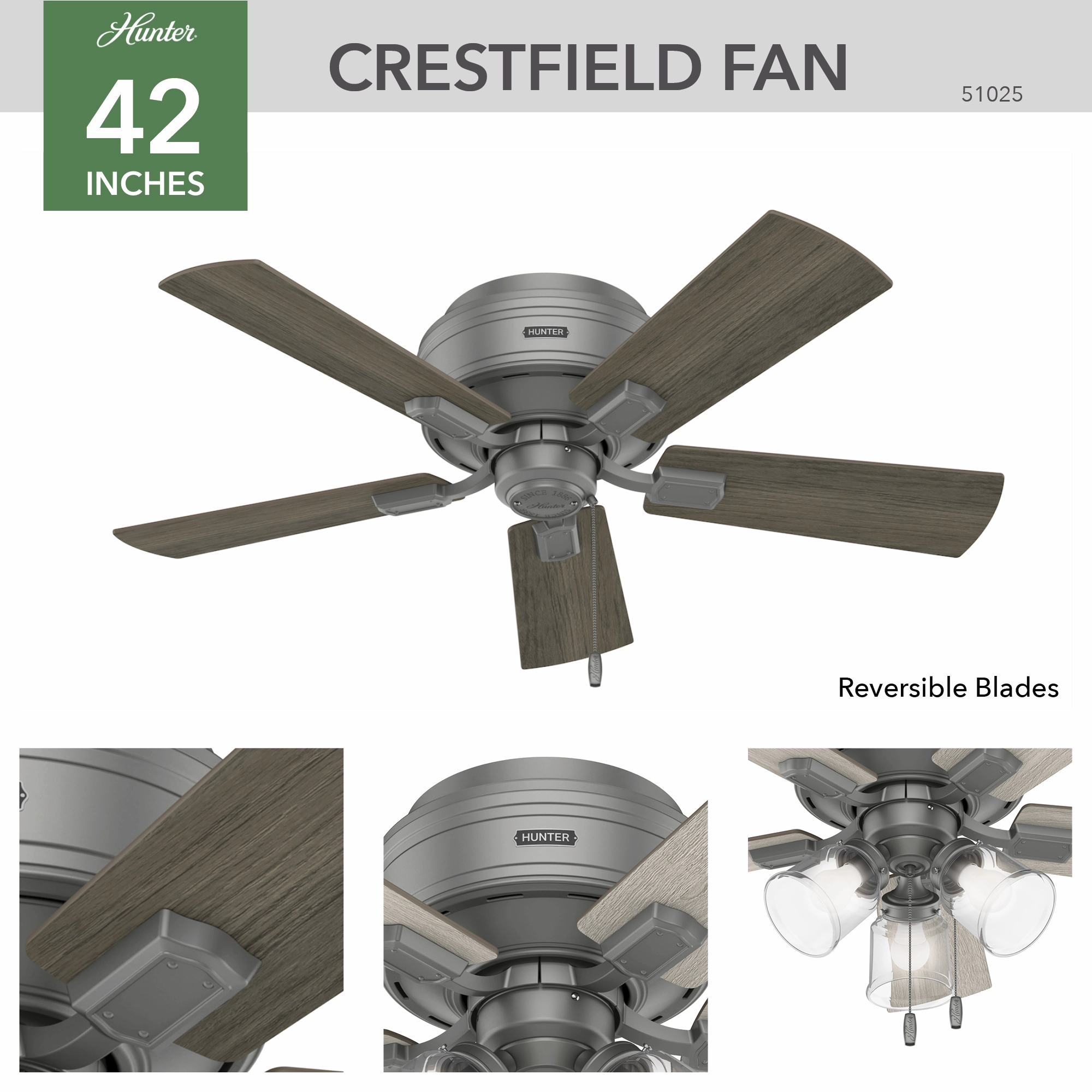 Crestfield 42"Ceiling Fan Matte Silver