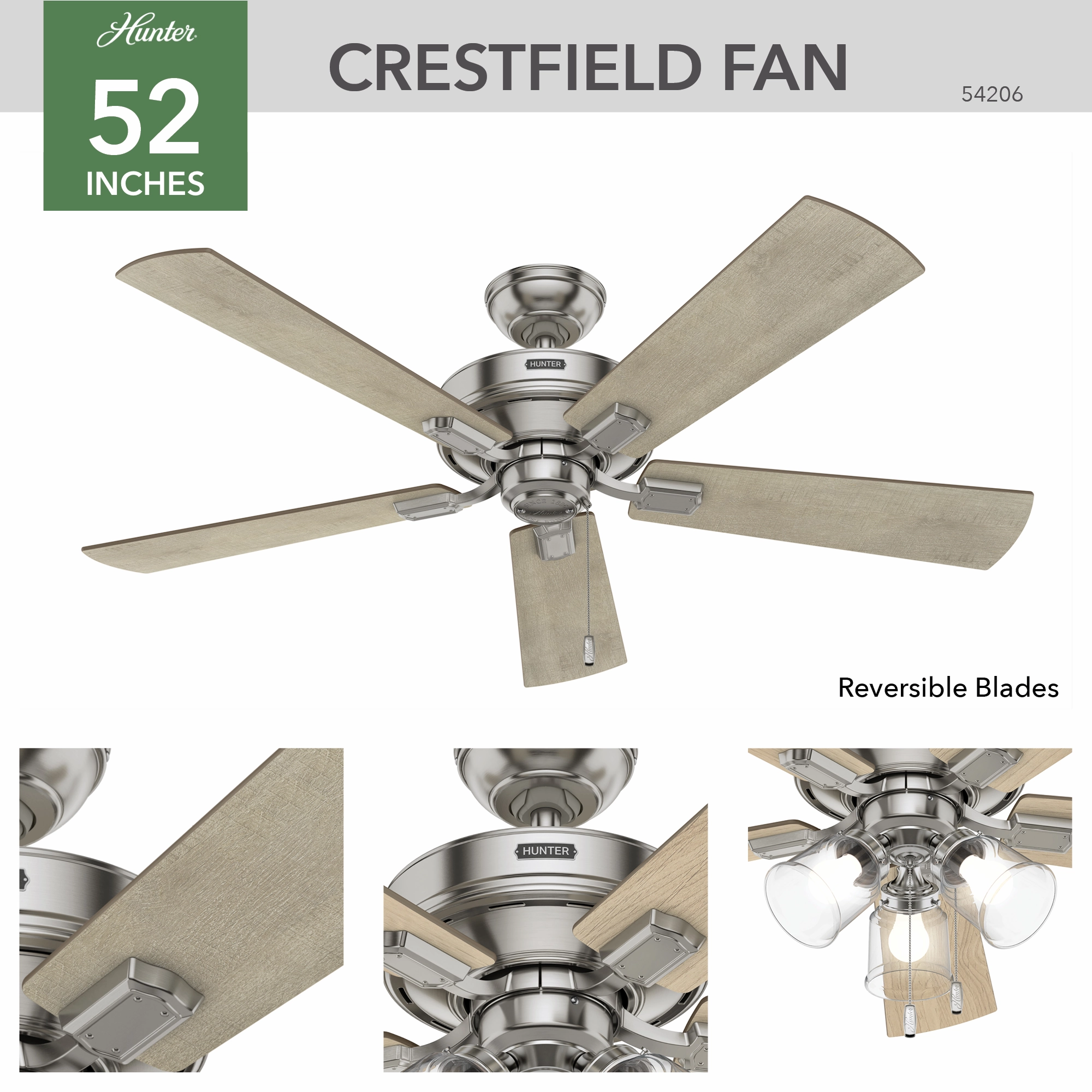Crestfield 52"Ceiling Fan Brushed Nickel