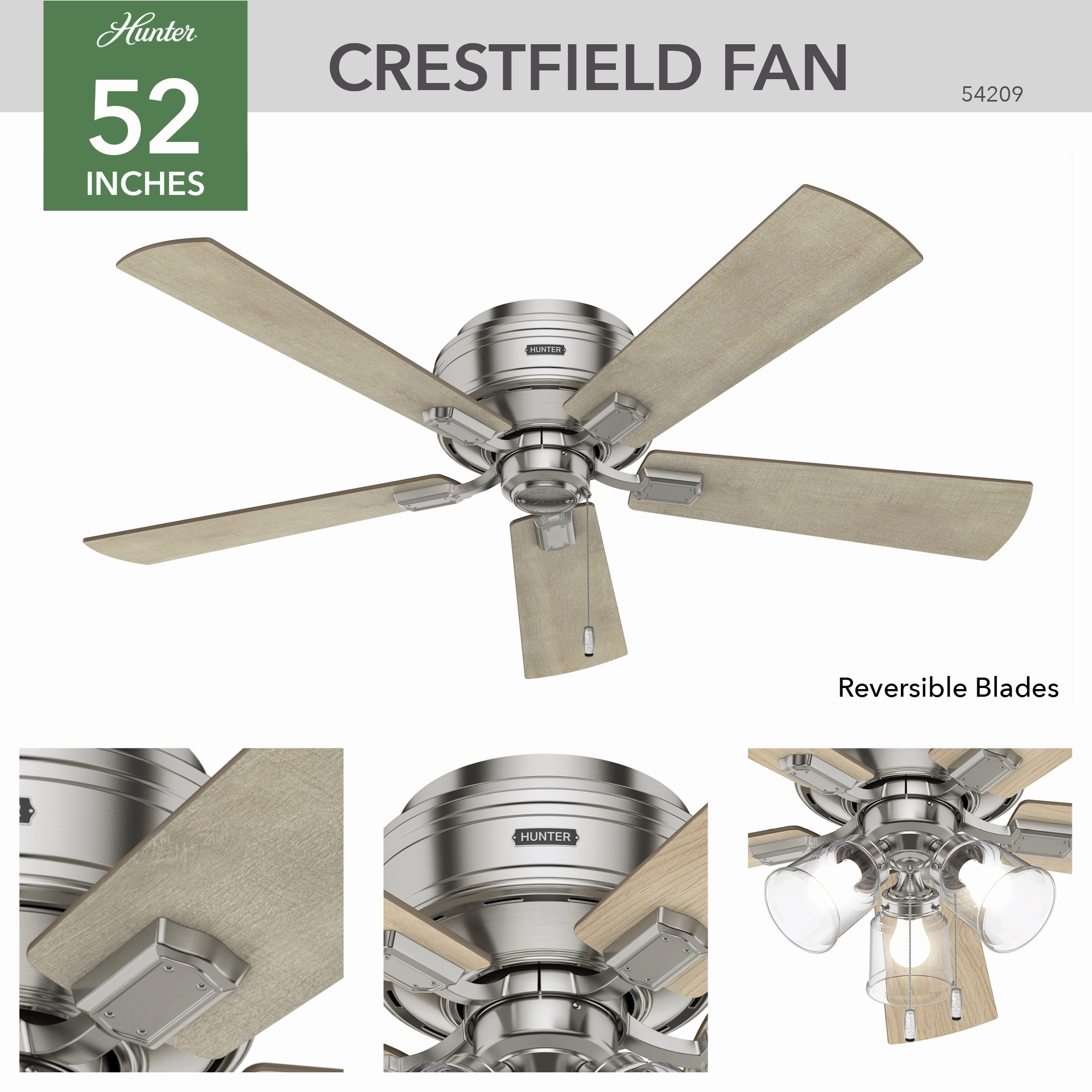 Crestfield 52"Ceiling Fan Brushed Nickel