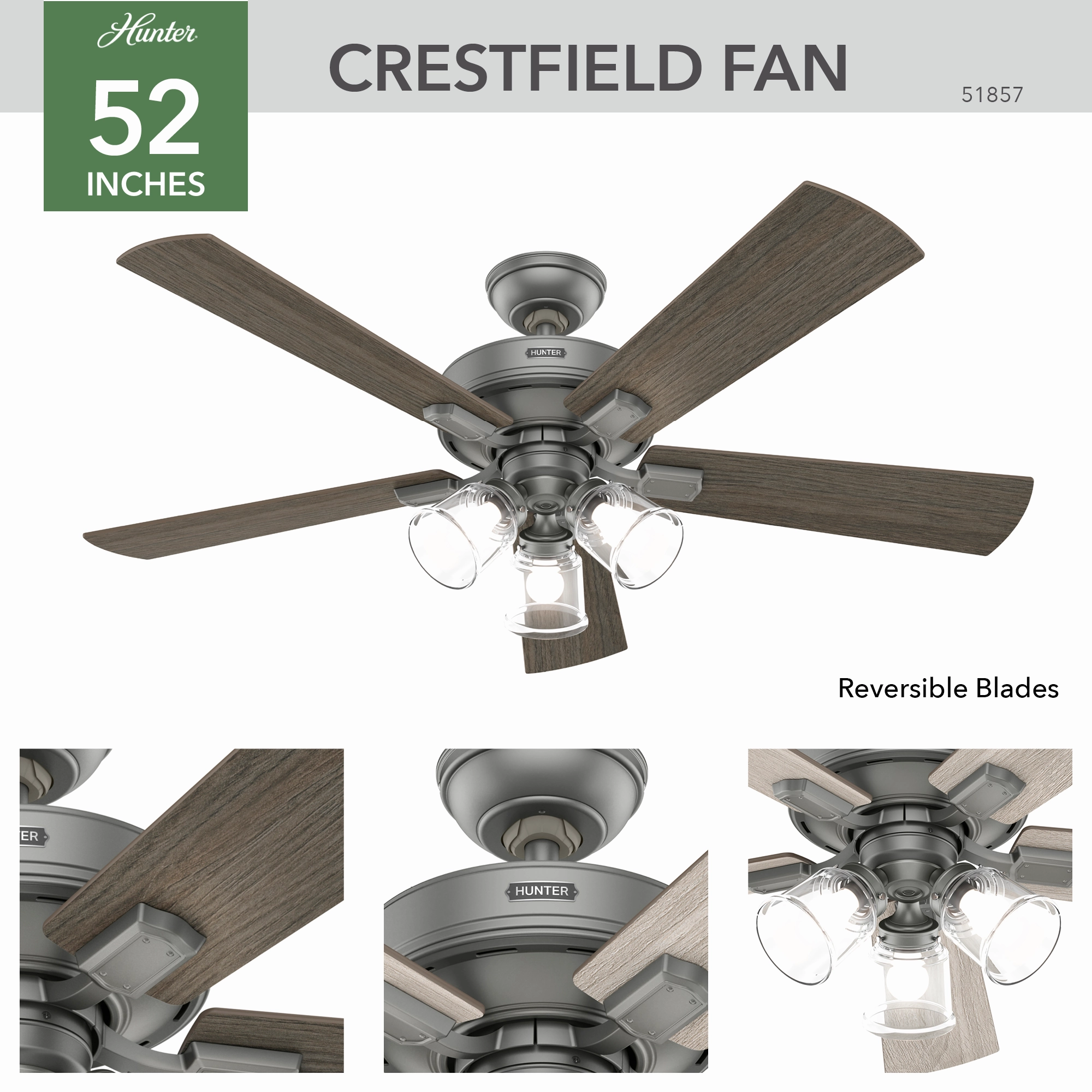 Crestfield 52"Ceiling Fan Matte Silver