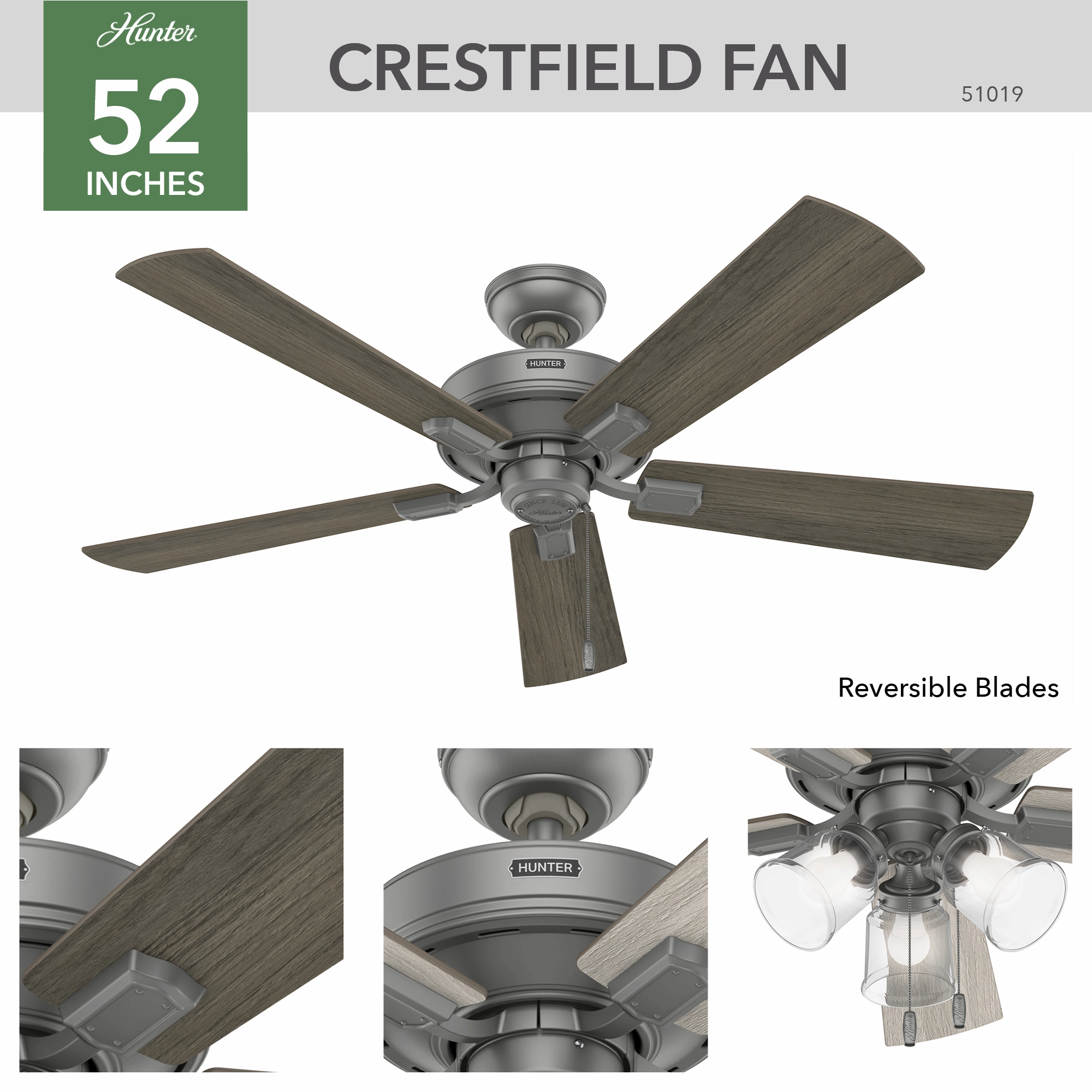 Crestfield 52"Ceiling Fan Matte Silver