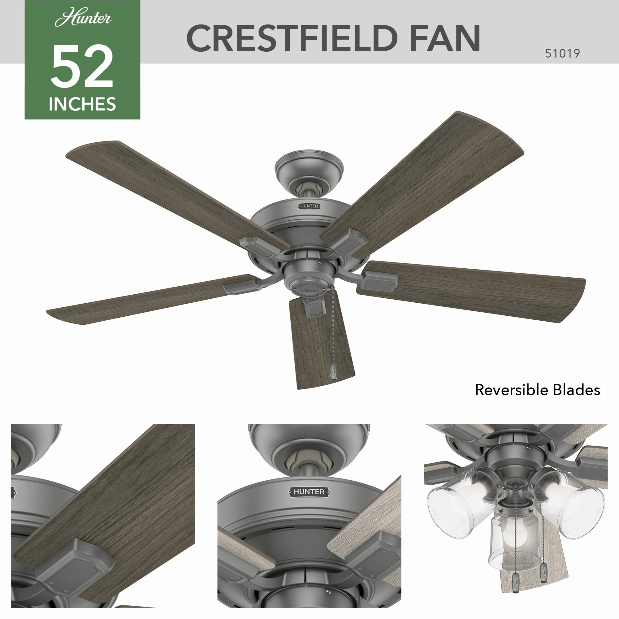 Crestfield 52"Ceiling Fan Matte Silver