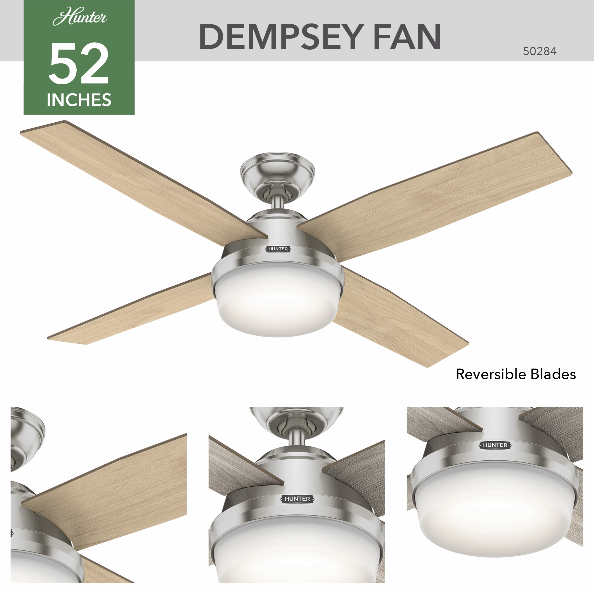 Dempsey 52"Ceiling Fan Brushed Nickel