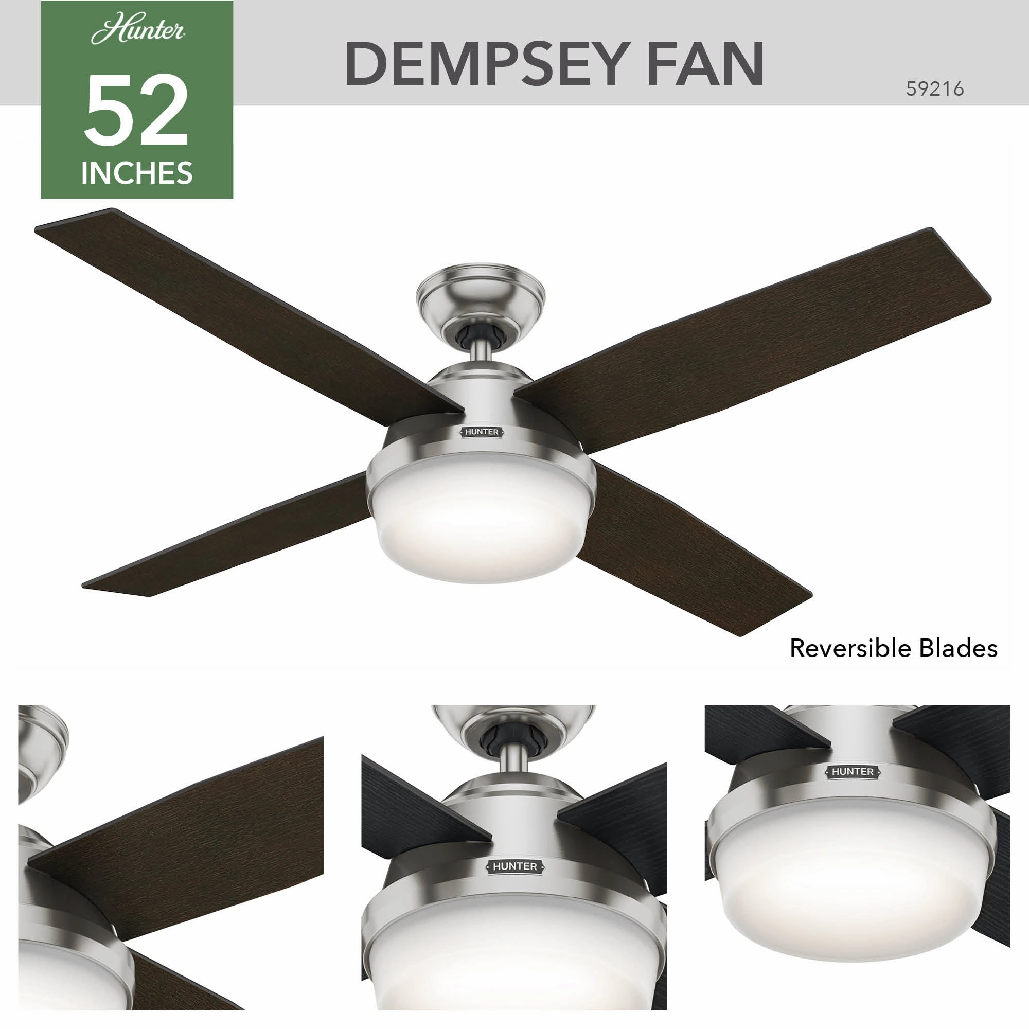 Dempsey 52"Ceiling Fan Brushed Nickel