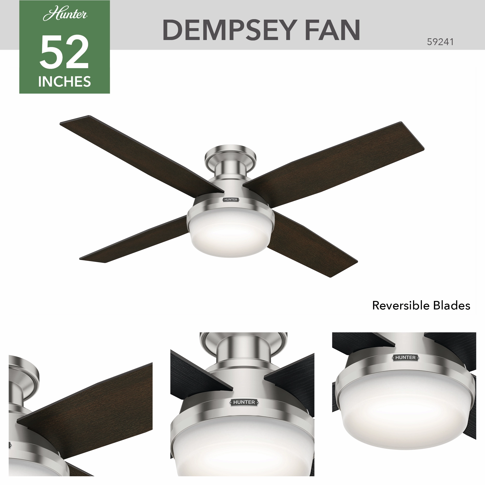 Dempsey 52"Ceiling Fan Brushed Nickel