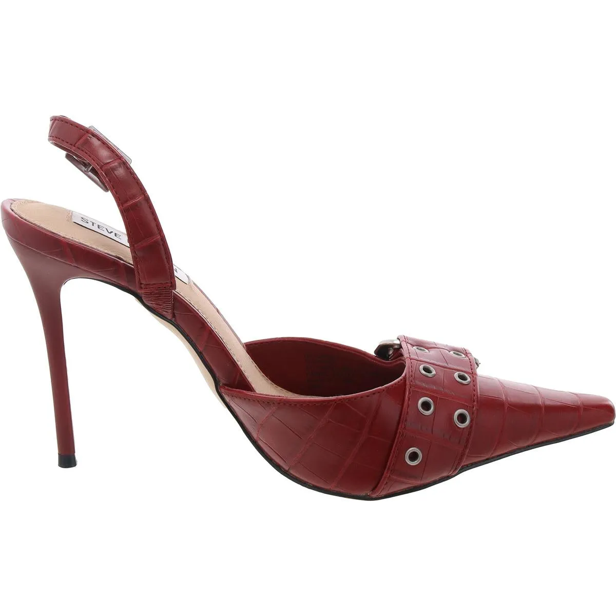 Dillon Womens Buckle Faux Leather Slingback Heels