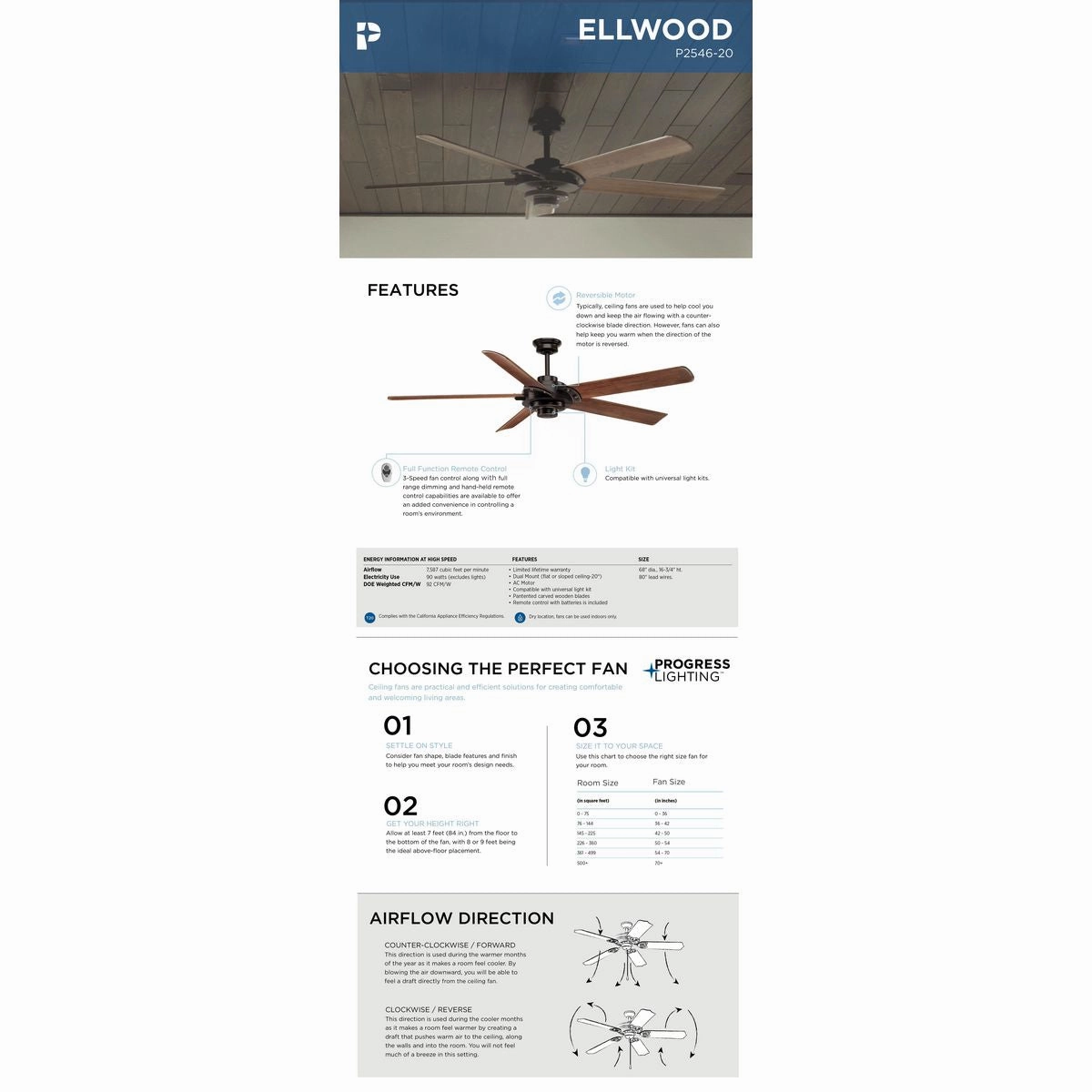 Ellwood 68"Ceiling Fan Antique Bronze