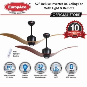 EuropAce ECF7521S  52" Deluxe Inverter DC Celing Fan With Light & Remote standard all-purpose electric cooling fans
