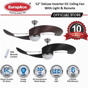 EuropAce Ecf7552S 52 DELUXE INVERTER DC MOTOR CEILING FAN WITH LED LIGHT standard all-purpose electric cooling fans