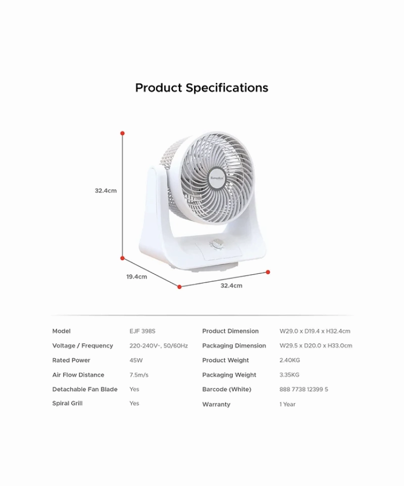 Europace EJF398S Jet Turbine Digital Fan 9 Inch