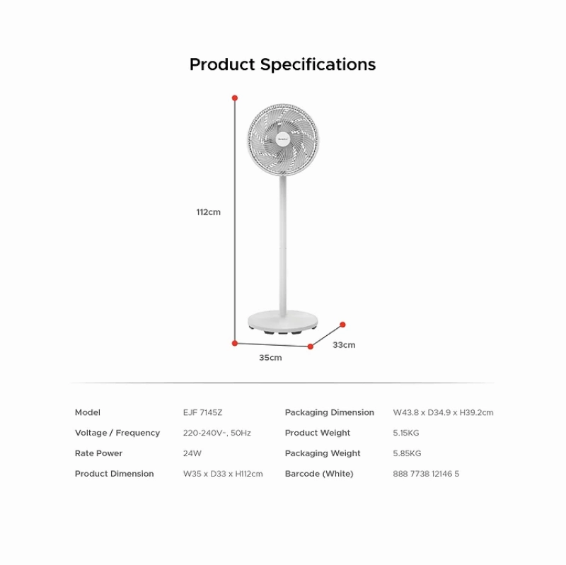 Europace EJF7145ZWH DC Motor Tatami Fan With Remote 14 Inch