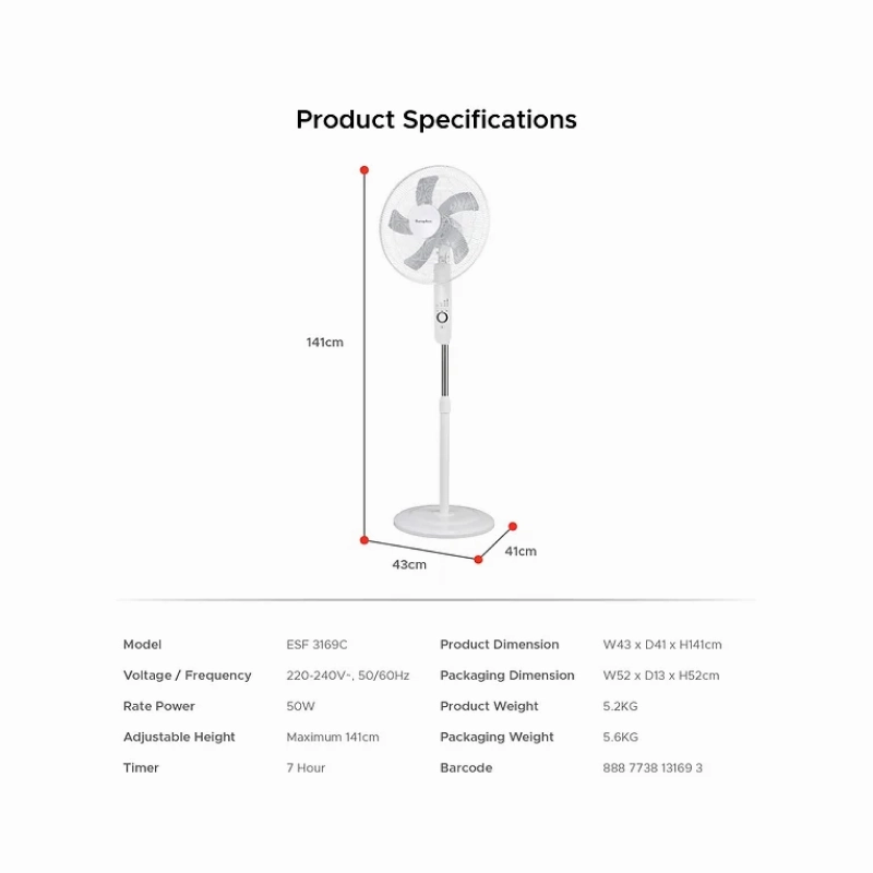 Europace ESF3169C 16" Stand Fan With Remote