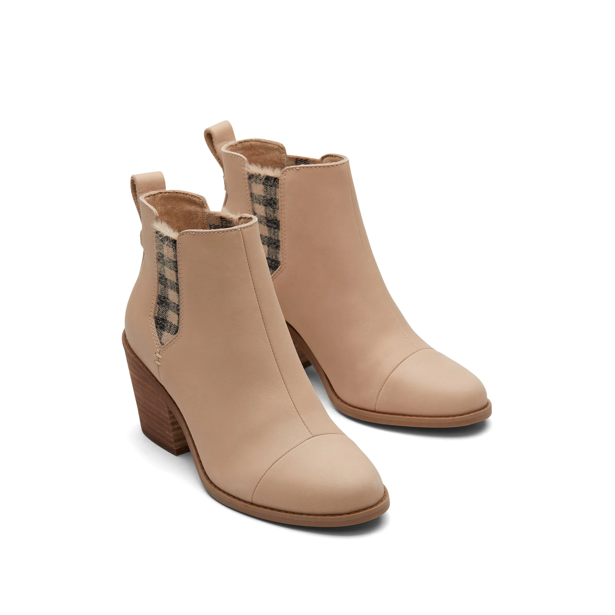 Everly Sand Leather Plaid Heeled Boot