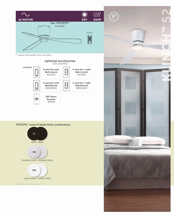 Fanimation Klinch 52" Flushmount Indoor/Outdoor Ceiling Fan with 18W LED Light and Remote Control