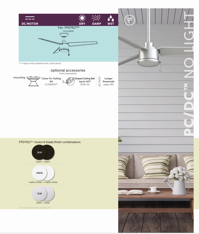 Fanimation PC/DC 52" Pull Chain Outdoor Ceiling Fan