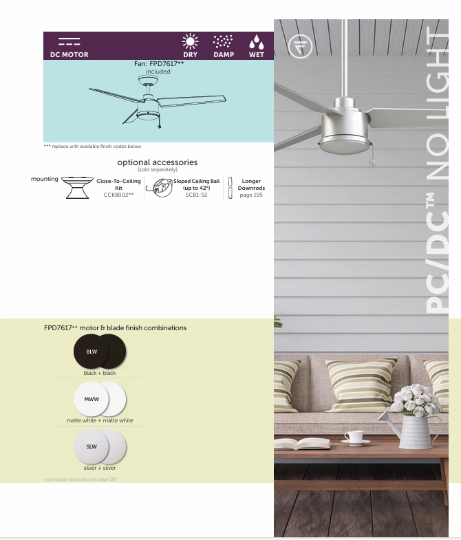 Fanimation PC/DC 52" Pull Chain Outdoor Ceiling Fan