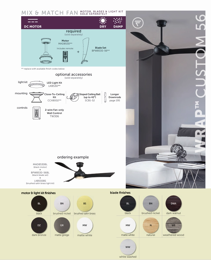 Fanimation Wrap 56" DC Indoor/Outdoor Mix & Match Ceiling Fan with Remote Control