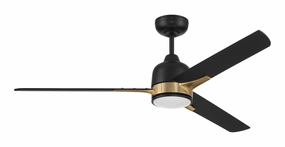 Fuller 52"Ceiling Fan Flat Black/Satin Brass low-noise fans for peaceful environments