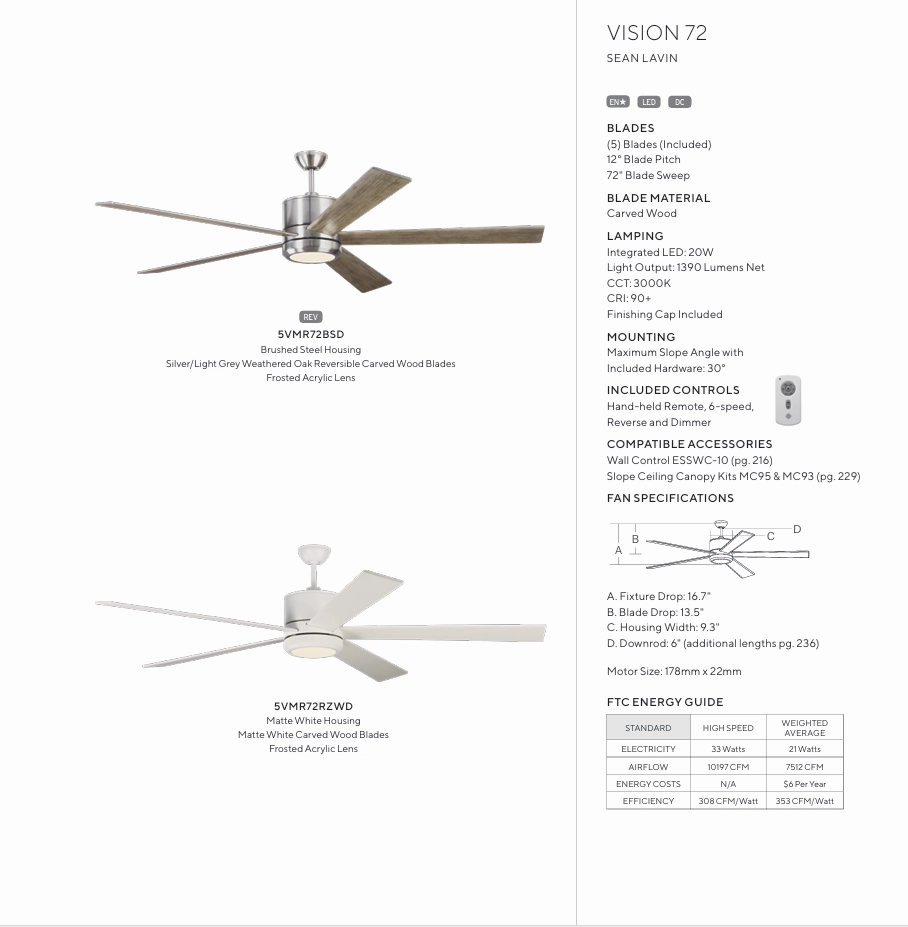 Generation Lighting Vision 72'' DC Ceiling Fan with 20W LED and Remote