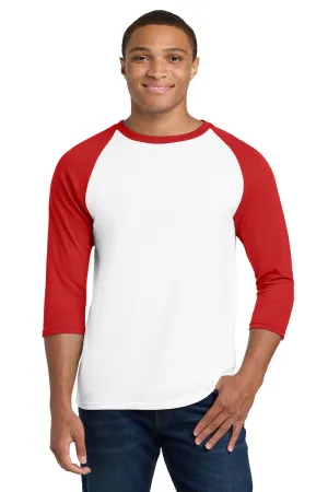 Gildan Mens 3/4 Sleeve Crewneck T-Shirt - White/Red  Affordable Clothing Gildan