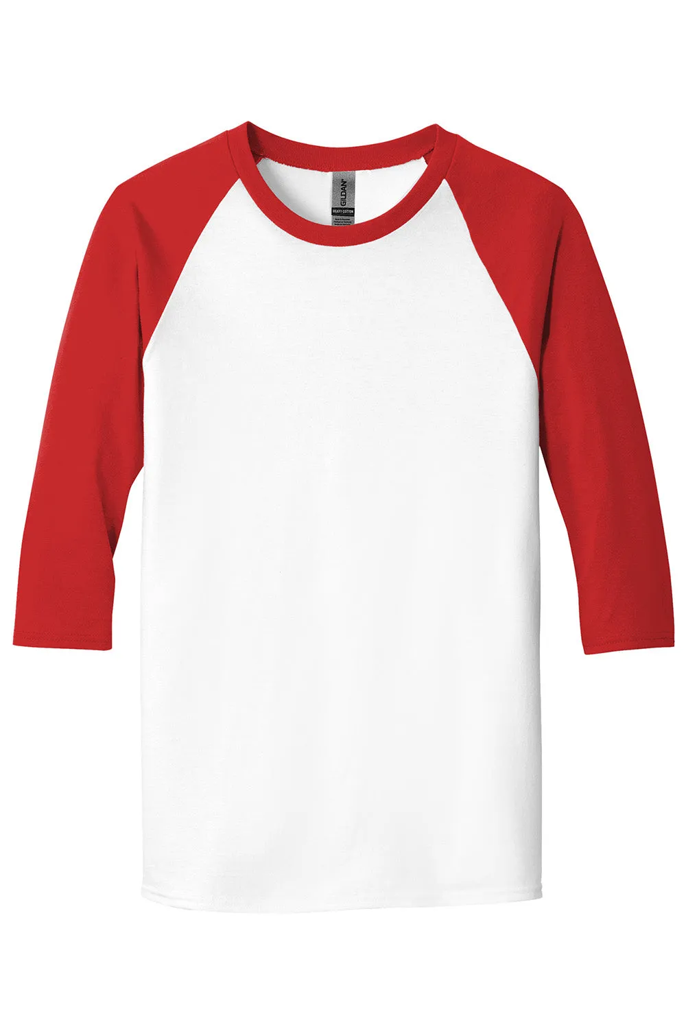 Gildan Mens 3/4 Sleeve Crewneck T-Shirt - White/Red  Affordable Clothing Gildan