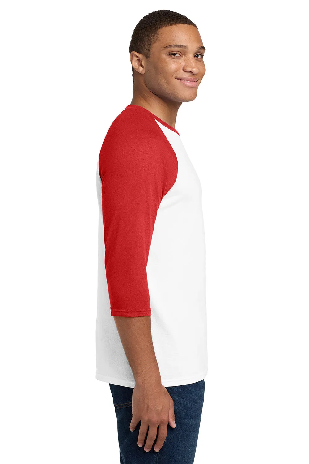 Gildan Mens 3/4 Sleeve Crewneck T-Shirt - White/Red  Affordable Clothing Gildan