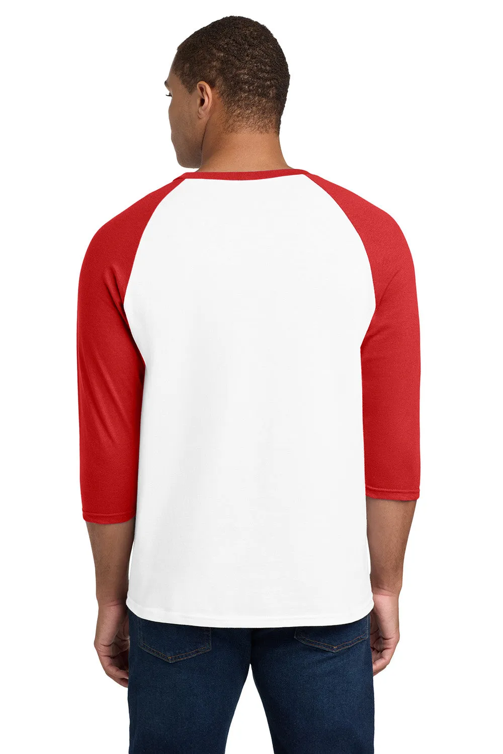 Gildan Mens 3/4 Sleeve Crewneck T-Shirt - White/Red  Affordable Clothing Gildan