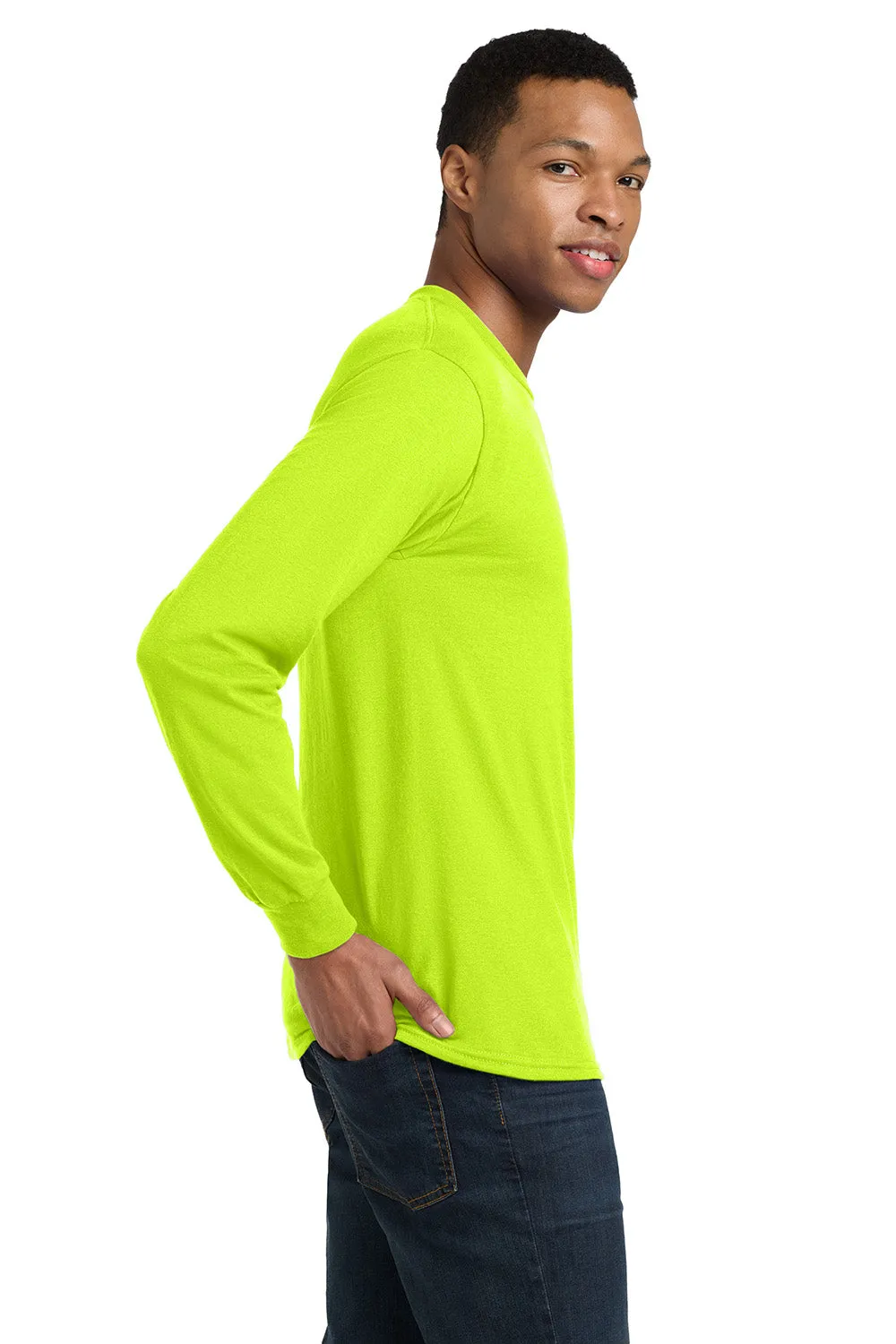 Gildan Mens DryBlend Moisture Wicking Long Sleeve Crewneck T-Shirt - Safety Green  Affordable Clothing Gildan