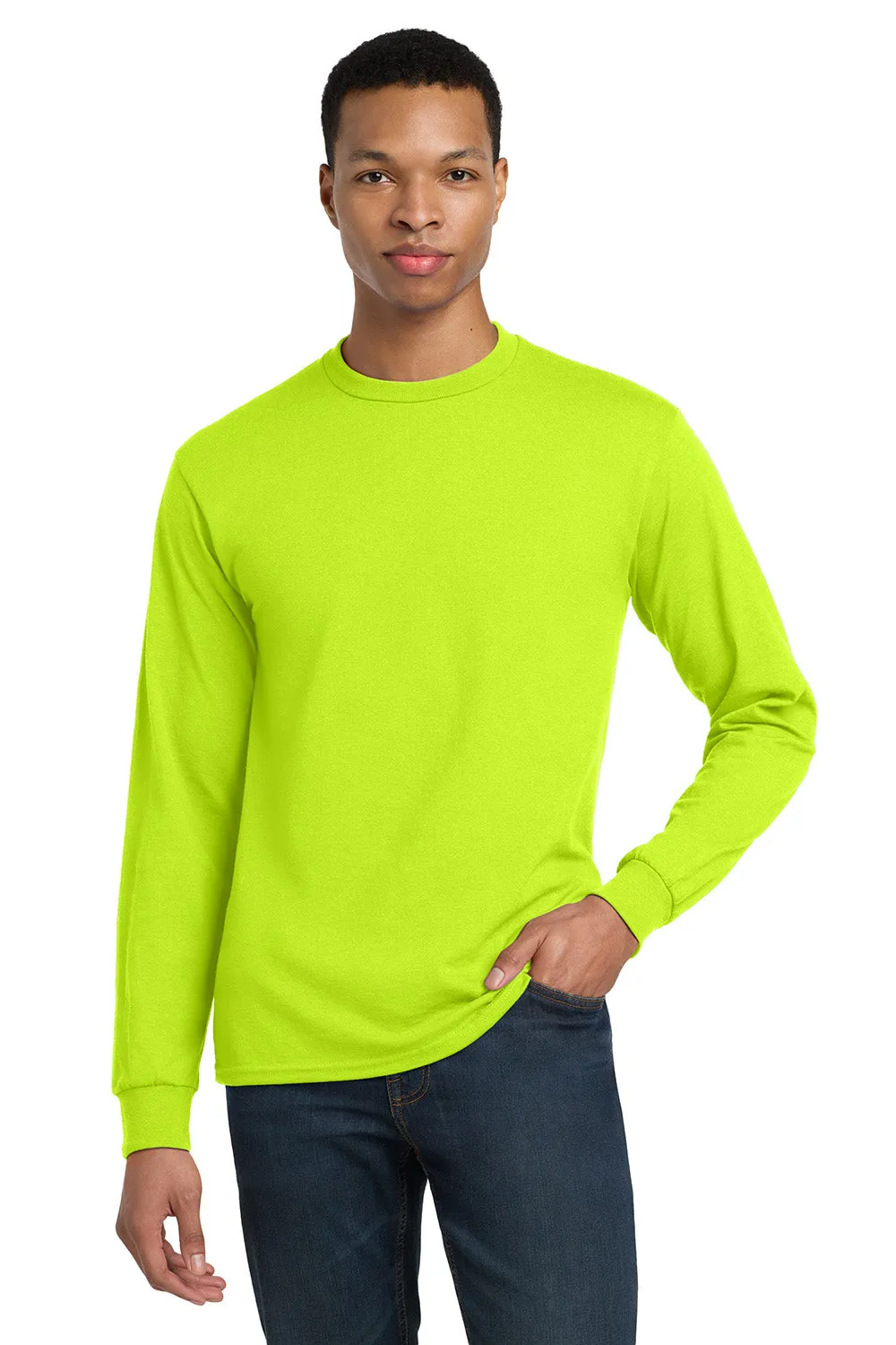 Gildan Mens DryBlend Moisture Wicking Long Sleeve Crewneck T-Shirt - Safety Green  Affordable Clothing Gildan