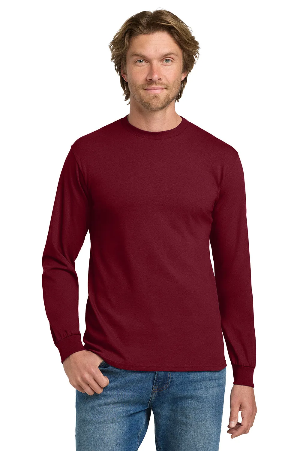 Gildan Mens Long Sleeve Crewneck T-Shirt - Cardinal Red  Affordable Clothing Gildan