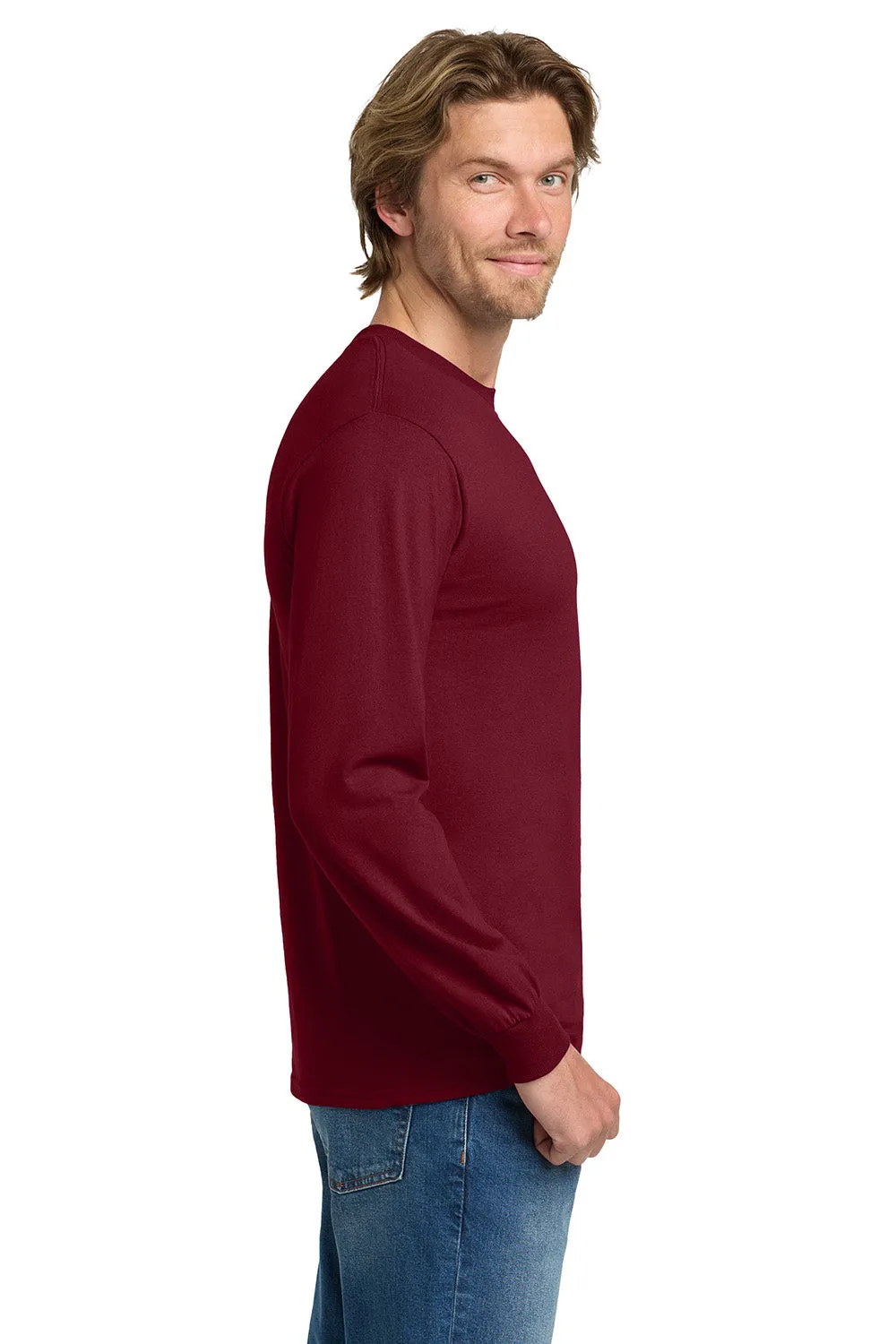 Gildan Mens Long Sleeve Crewneck T-Shirt - Cardinal Red  Affordable Clothing Gildan