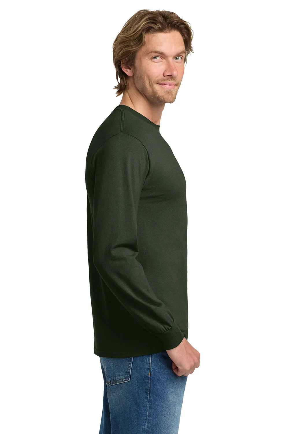 Gildan Mens Long Sleeve Crewneck T-Shirt - Forest Green  Affordable Clothing Gildan