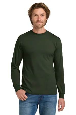 Gildan Mens Long Sleeve Crewneck T-Shirt - Forest Green  Affordable Clothing Gildan