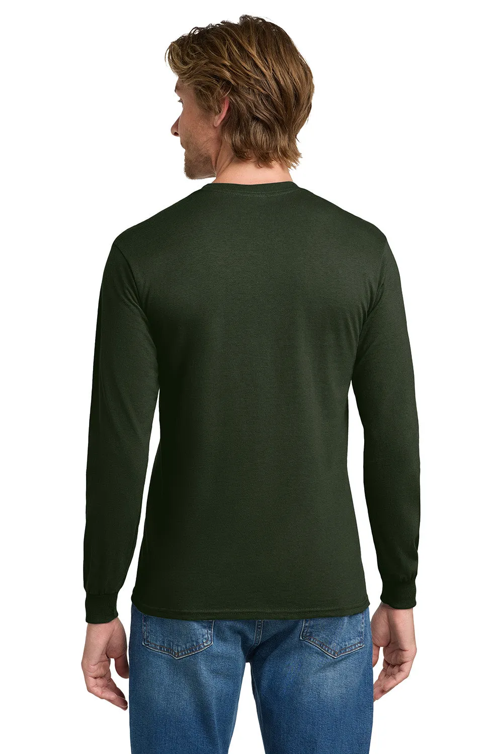 Gildan Mens Long Sleeve Crewneck T-Shirt - Forest Green  Affordable Clothing Gildan
