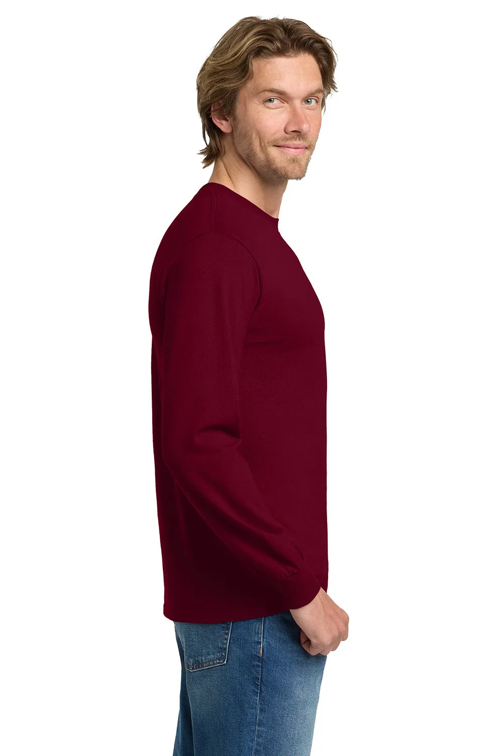 Gildan Mens Long Sleeve Crewneck T-Shirt - Garnet Red  Affordable Clothing Gildan