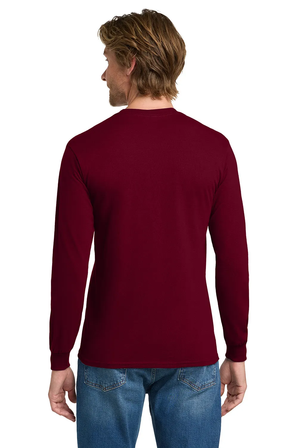 Gildan Mens Long Sleeve Crewneck T-Shirt - Garnet Red  Affordable Clothing Gildan