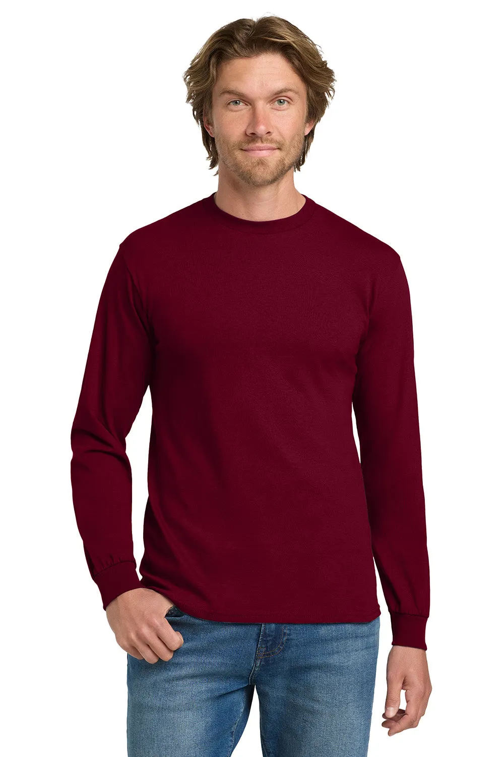 Gildan Mens Long Sleeve Crewneck T-Shirt - Garnet Red  Affordable Clothing Gildan