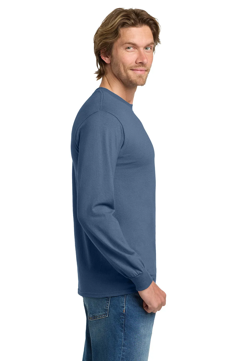Gildan Mens Long Sleeve Crewneck T-Shirt - Indigo Blue  Affordable Clothing Gildan