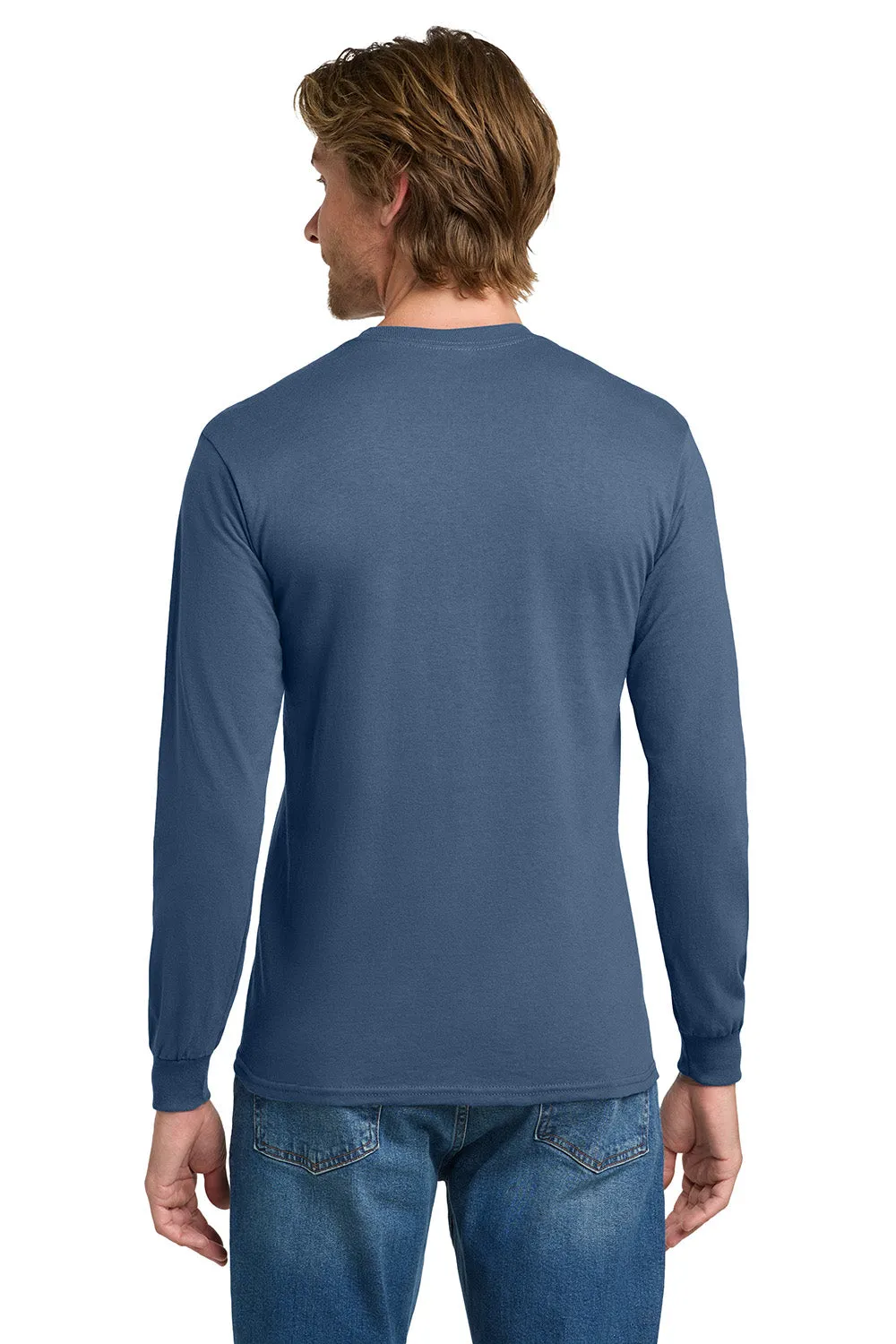 Gildan Mens Long Sleeve Crewneck T-Shirt - Indigo Blue  Affordable Clothing Gildan