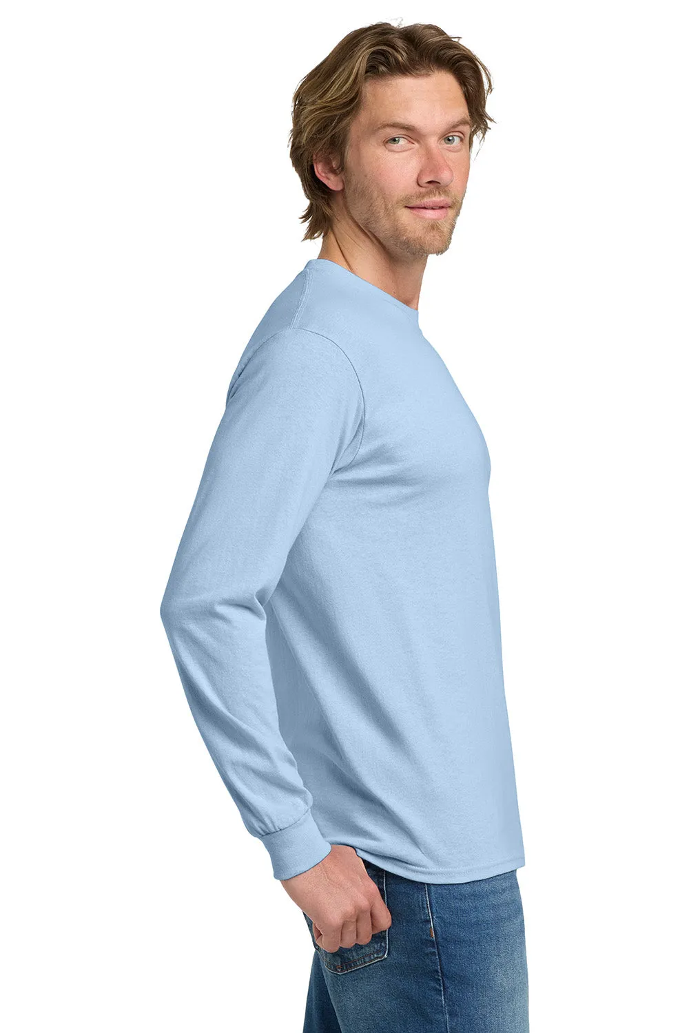 Gildan Mens Long Sleeve Crewneck T-Shirt - Light Blue  Affordable Clothing Gildan